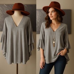 Pleione Black and White Striped Blouse